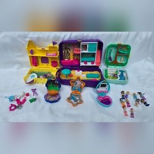 LOT Polly Pocket 6 Playsets Compacts, 10 Dolls, Animals Accessories 2017 2018
